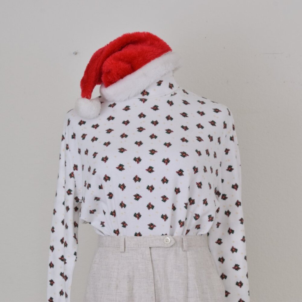 Vintage 90s Poly/Cotton‎ Christmas Turtleneck shirt by Bobbie Brooks, size XL